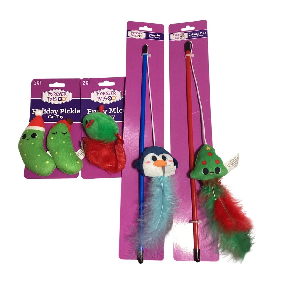 Forever Pals‎ Cat Toys Holiday Pickle Penguin Christmas Tree Set